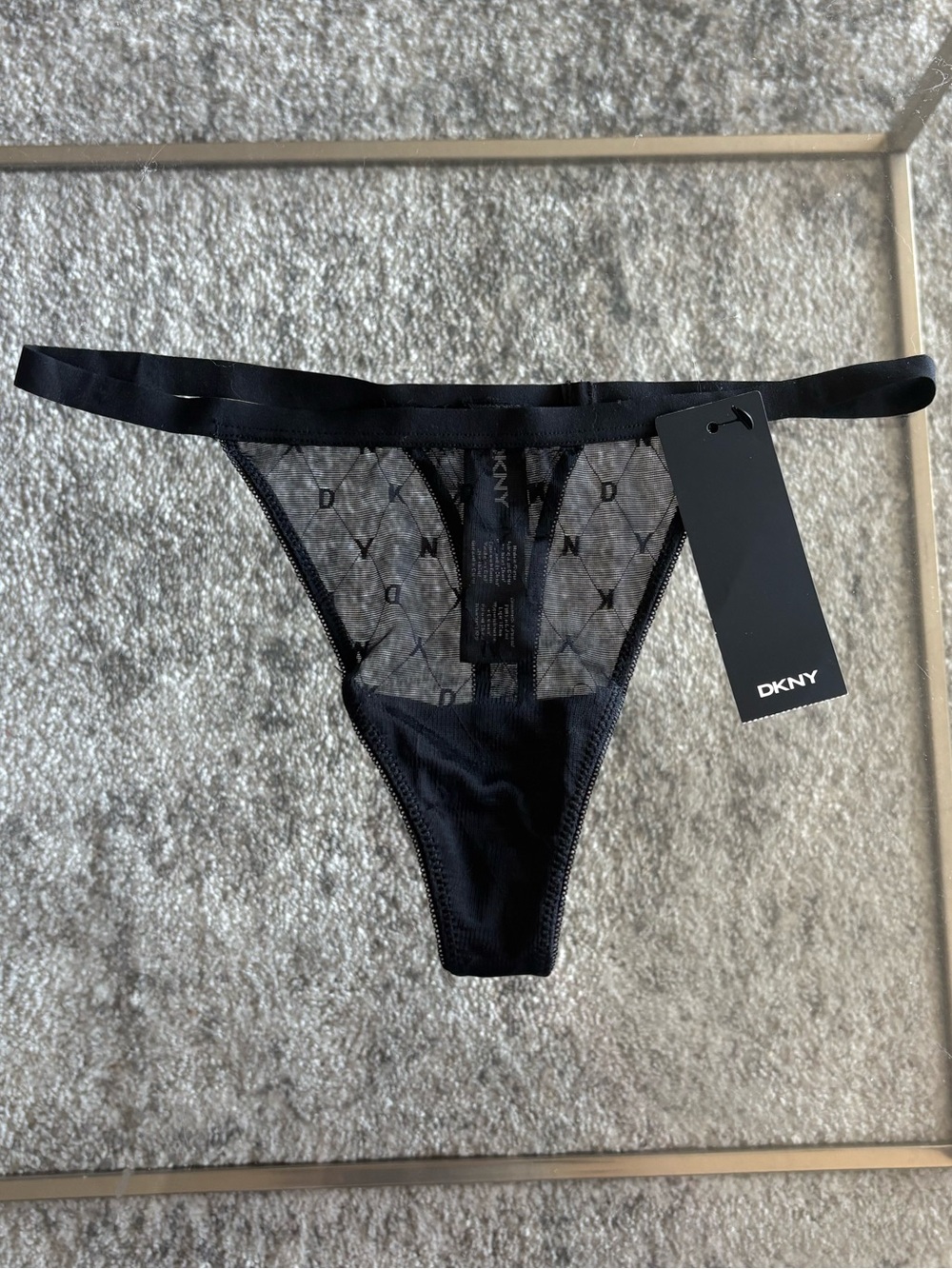 DKNY Monogram Mesh Thong in Black Sz Small